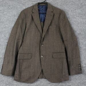 Hackett London Blazer Mens 38L Textured Brown Wool Birdseye Sport Coat Business